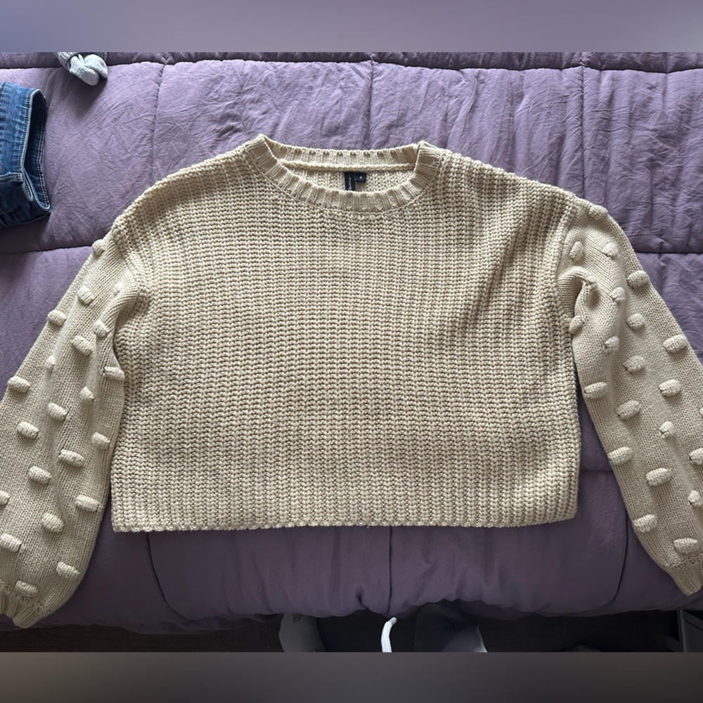 Cream Textured Knit Sweater